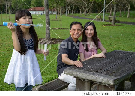 Family of 3 having fun in the park Family of 3 having fun in the park 13335772