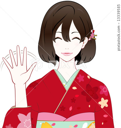 Kimono women waving hands Kimono women waving hands 13339585