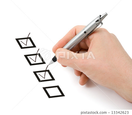 Hand with pen and check boxes Hand with pen and check boxes 13342623