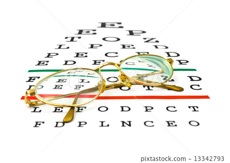 Glasses on eyesight test chart 13342793