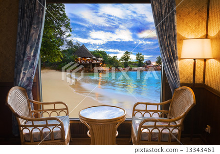 Hotel room and beach landscape Hotel room and beach landscape 13343461