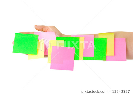 Hand and multicolored note paper 13343537