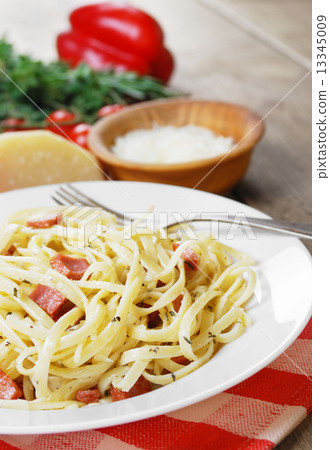 Pasta carbonara on the wooden table Pasta carbonara on the wooden table 13345009