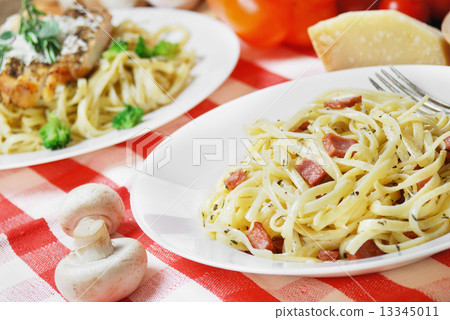 Pasta carbonara on the wooden table Pasta carbonara on the wooden table 13345011