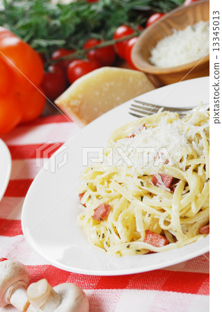 Pasta carbonara on the wooden table Pasta carbonara on the wooden table 13345013
