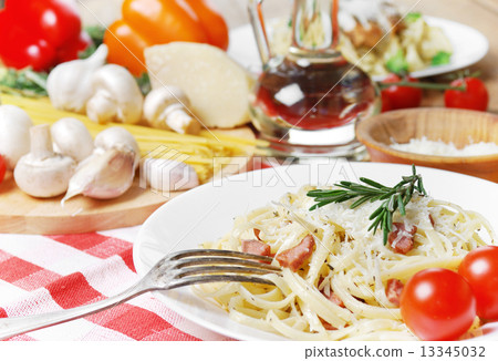 Pasta carbonara on the wooden table Pasta carbonara on the wooden table 13345032
