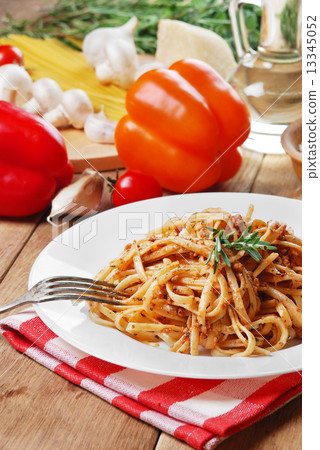 Pasta bolognese on the wooden table Pasta bolognese on the wooden table 13345052