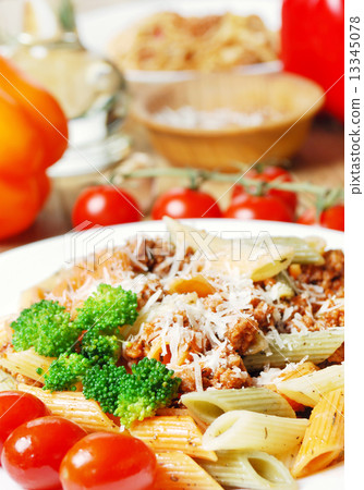 Pasta bolognese on the wooden table Pasta bolognese on the wooden table 13345078