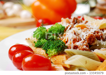 Pasta bolognese on the wooden table 13345079