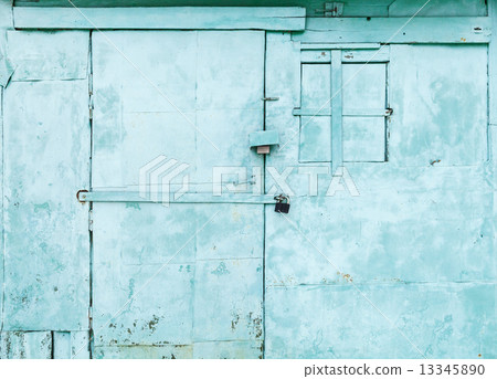 Green rural wall with locked door and window Green rural wall with locked door and window 13345890