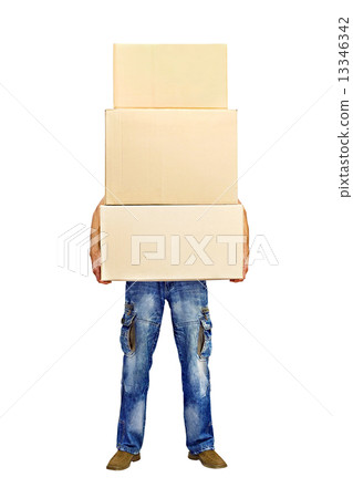 man holding a stack of cardboard boxes 13346342
