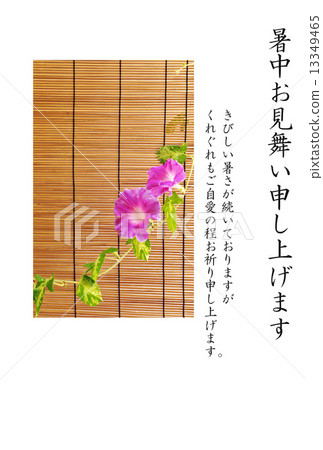 溫度同情模板·牽牛花和花的藤蔓·竹子上的黑色字母“我們將在夏天中間見到你”黑色人物評論一種類型垂直位置 13349465