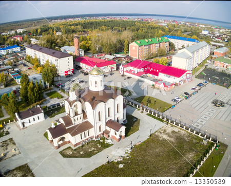 Aerial view on St.Nicholas church in Borovskiy 13350589