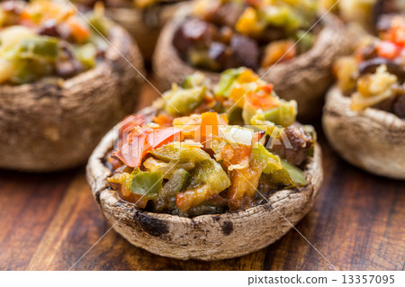 Portobello mushrooms stuffed with vegetables Portobello mushrooms stuffed with vegetables 13357095
