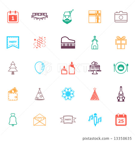 Christmas and new year line icons flat color 13358635