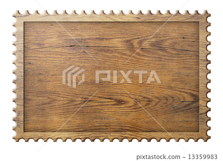 wood sign in form of stamp frame isolated on white  13359983