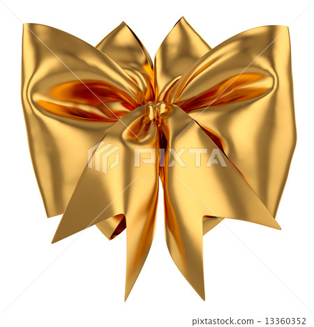 Golden decoration celebration present gift bow isolated on white 13360352