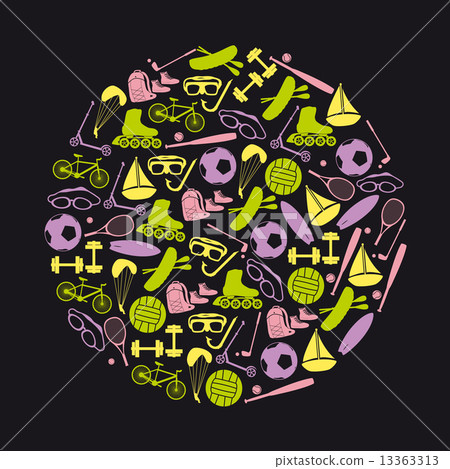 summer sports and equipment icon set in circle eps10 13363313