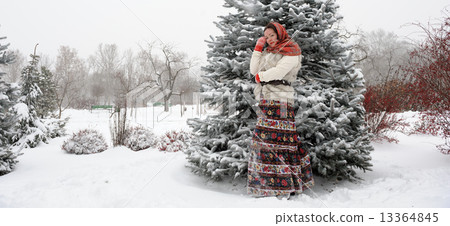 Young Russian woman in winter park Young Russian woman in winter park 13364845