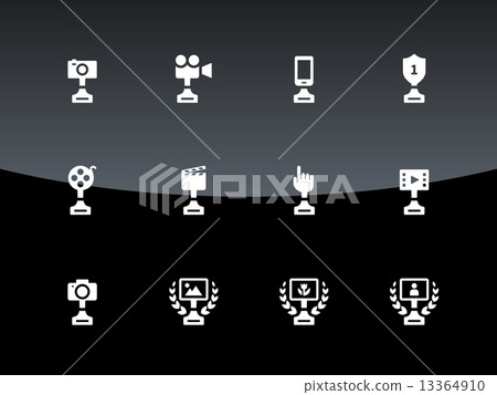 Trophy icons on black background. Trophy icons on black background. 13364910