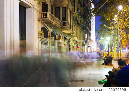 Passeig de Gracia  in autumn night. Barcelona 13370296