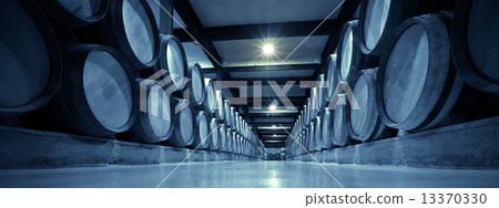Aged photo of winery with many barrels Aged photo of winery with many barrels 13370330