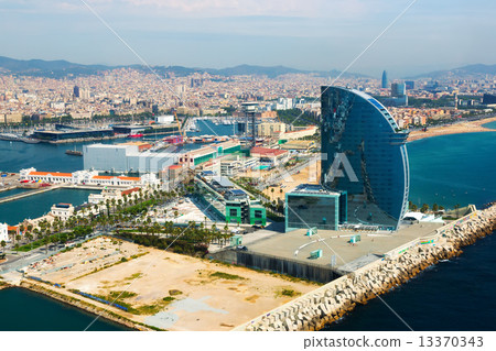 Aerial view of Barceloneta from sea. Barcelona Aerial view of Barceloneta from sea. Barcelona 13370343