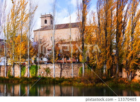 Autumn landscape with church and river - Stock Photo [13370405] - PIXTA