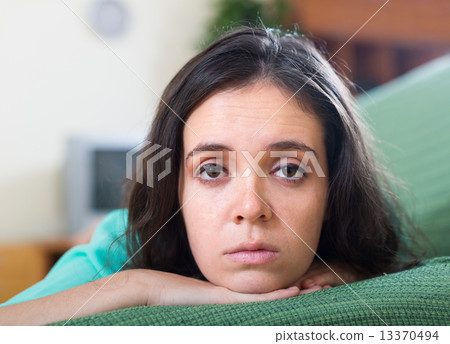 Depressed crying woman at home 13370494