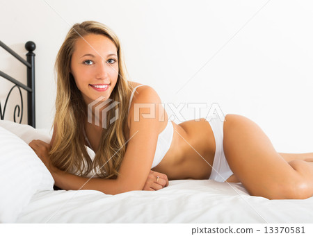 Blonde woman in underwear posing 13370581