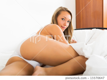 Blonde girl in underwear posing 13370647