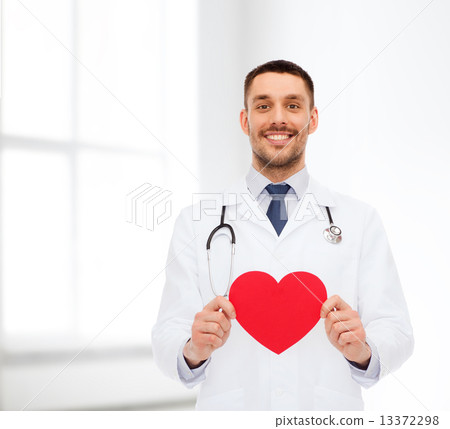 smiling male doctor with red heart smiling male doctor with red heart 13372298
