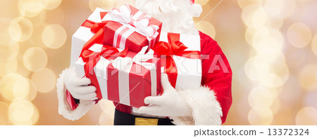 close up of santa claus with gift box close up of santa claus with gift box 13372324
