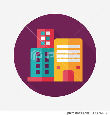Commercial Building flat icon with long... - Stock Illustration ...