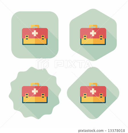 first aid kit flat icon with long shadow - Stock Illustration [13378018 ...