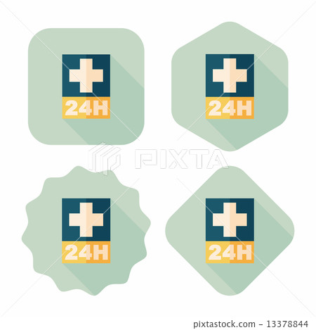 Hospitals 24 hours flat icon with long shadow 13378844