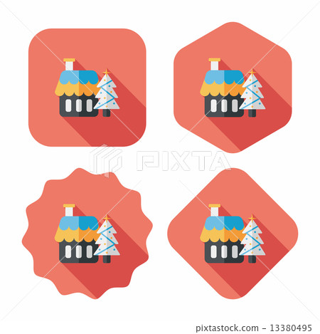Xmas tree and house flat icon with long shadow,eps10 Xmas tree and house flat icon with long shadow,eps10 13380495
