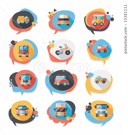 Transportation speech bubble flat design background set, eps10 13381111