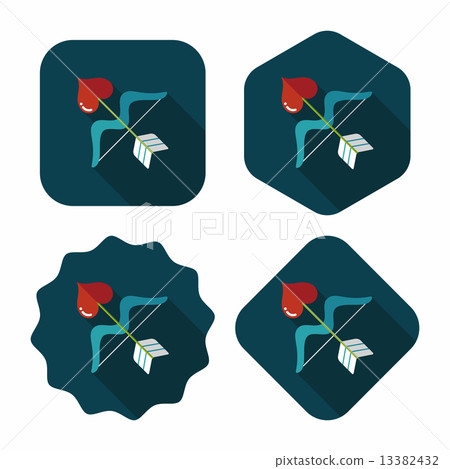 valentine's day Cupid bow and arrow flat icon with long shadow,e 13382432