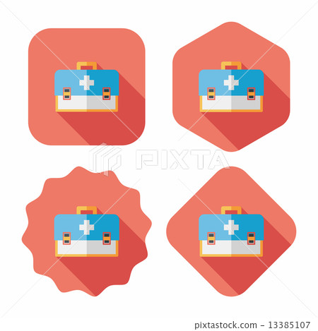 first aid kit flat icon with long shadow - Stock Illustration [13385107 ...
