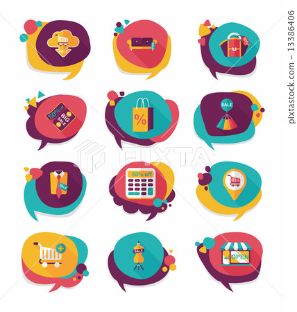 shopping speech bubble flat design background set, eps10 13386406