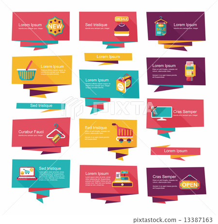 shopping banner flat design background set, eps10 shopping banner flat design background set, eps10 13387163
