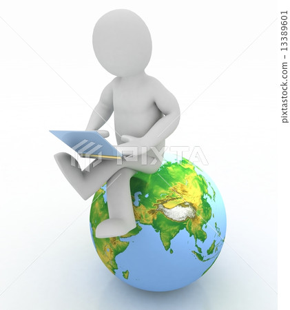 3d people - person with a laptop and globe. 3d render 13389601