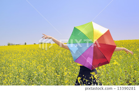 a young attractive girl with a colorful umbrella a young attractive girl with a colorful umbrella 13390281