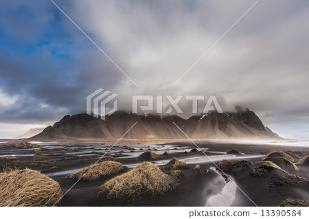Vesturhorn Mountain and black sand dunes, Iceland Vesturhorn Mountain and black sand dunes, Iceland 13390584