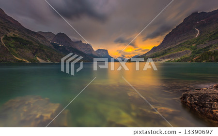 sunset at St. Mary Lake, Glacier national park, MT 13390697