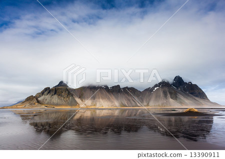 Vesturhorn Mountain and black sand dunes, Iceland Vesturhorn Mountain and black sand dunes, Iceland 13390911