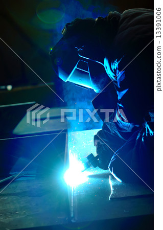 welder with protective mask welding metal 13391006
