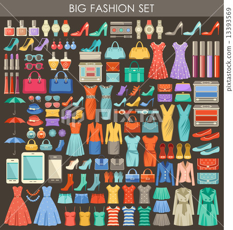 Big fashion set in a style flat design. 13393569