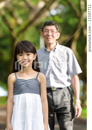 Chinese granddaughter and grandfather in the park Chinese granddaughter and grandfather in the park 13397711